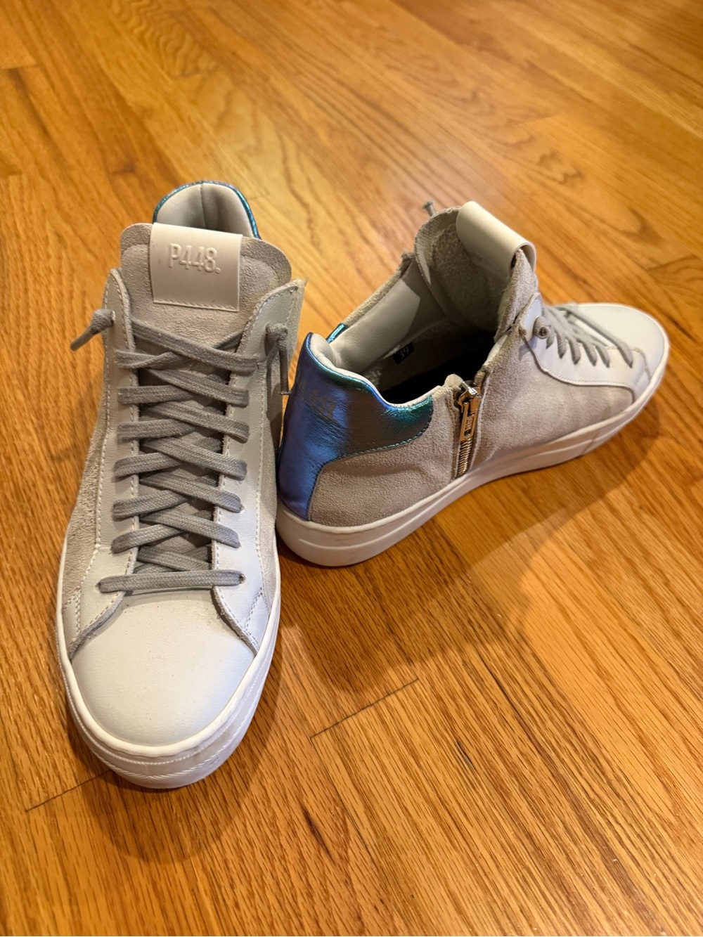 P448 Thea Holographic Suede Mid Top Platform Sneakers